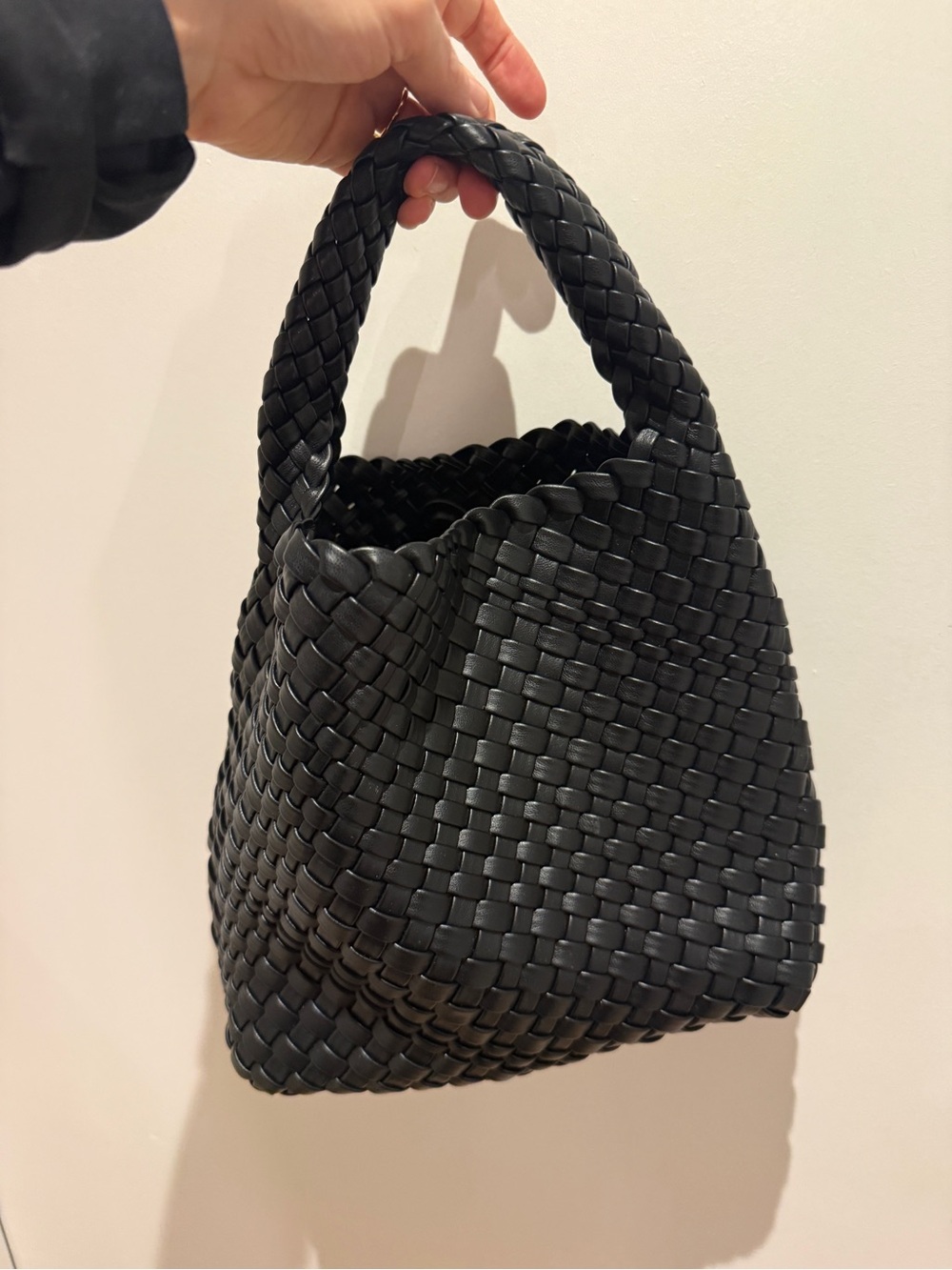 Woven Leather Mini Tote Bag - Black